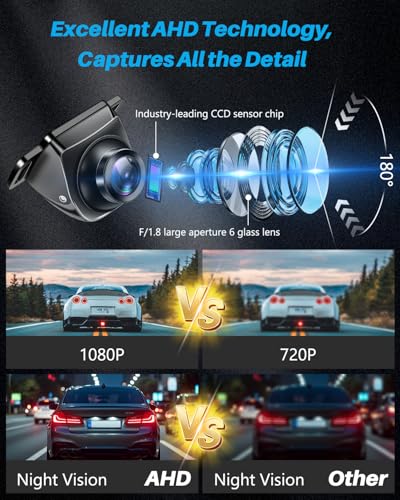 Image of 【4 Modes Button Switch】 AHD 1080P Backup Camera for Car 180Wide Angle Rear Camera with Clear Night Vision 360+45 Rotatable Front /Side /Rear View Camera IP69K Waterproof Reverse Camera Fisheye Lens