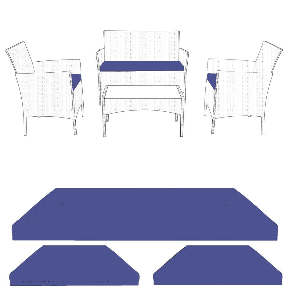 Waterproof Replacement Cushion Set for Rattan Chairs 3pc with Zipper Cover Durable, Easy Clean Seat Pads for Indoor/Outdoor Garden, Patio, Dining Room, Office Chairs & Sofas (NAVY BLUE)