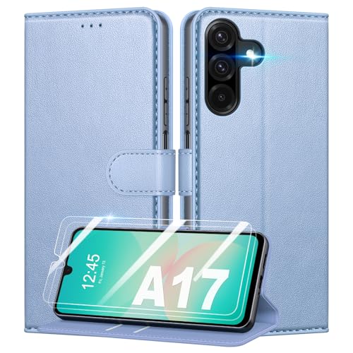 Mofurd Funda para Samsung Galaxy A17 4G/ 5G + 2 * Protector de Pantalla de Vidrio Templado, [Bloqueo RFID] Funda con Tapa Cuero PU Premium Protector [Ranuras para Tarjetas] [Soporte], PúrPU Premiumra