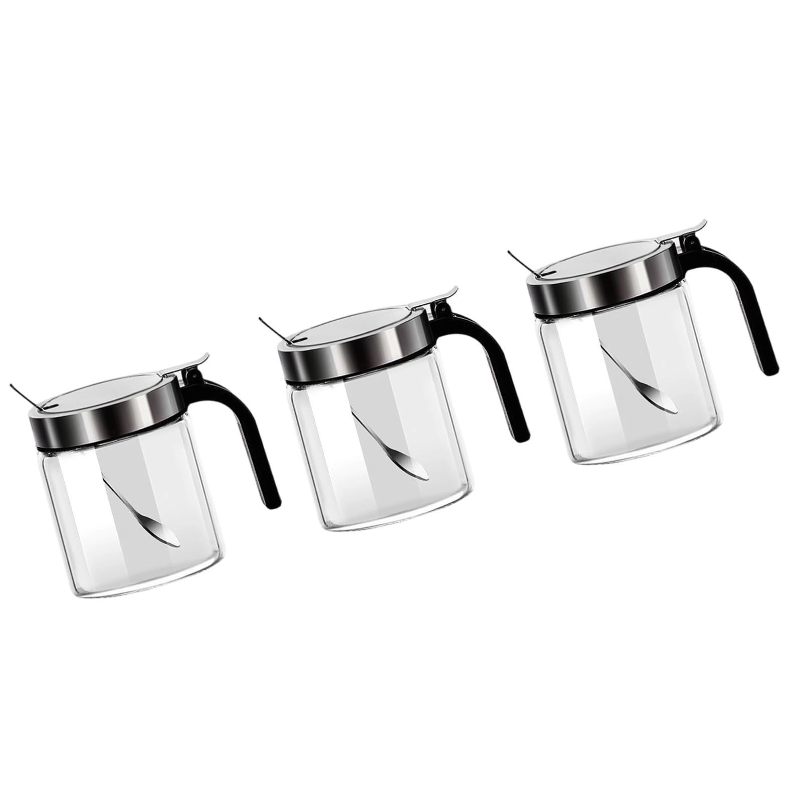jiingekk Contemporary Condiment Jars Food Grade Stainless Steel Lid and Measuring Spoons Hygienic Kitchen Organizers Container Stainless Steel Condiment Shaker