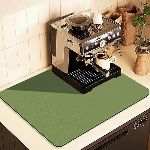 Image of Coffee Mat for Countertops ,Coffee Bar Accessories Fit Under Coffee Maker Espresso Machine, Absorbent Hide Stain Rubber Mat for Countertop ,Dish Drying Mat for Kitchen Counter (Green, 12 inchx19 inch)