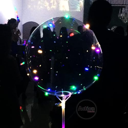 Balão De Led Transparente C/Vareta Kit 6 Un + Bomba De Ar