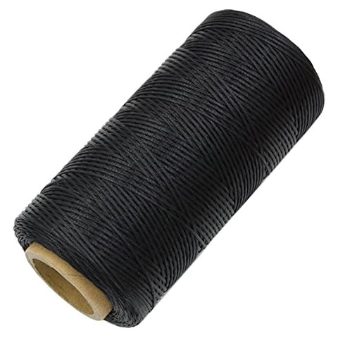 260m 150D 1mm Leather Sewing Waxed Thread Cord, 284 Yards Long Flat Ropes, for Repair, Heavy Duty Leather Work, Leather Craft DIY,Black, 1 Roll Cover