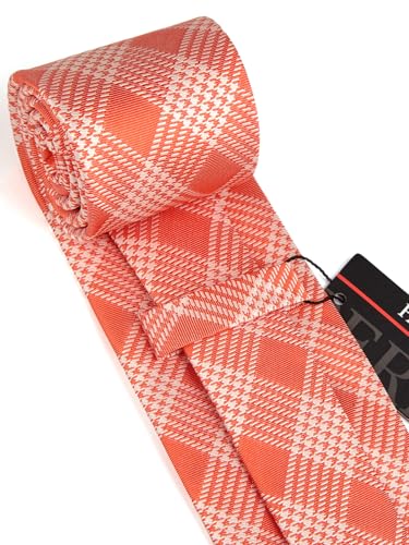 Image of HISDERN Plaid Ties for Men Classic Checkered Tie and Pocket Square Cufflinks Tie Clip Set Woven Men's Necktie Business