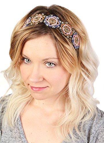 HW-707-52 Beaded Octagon Stretch Headband - Coral