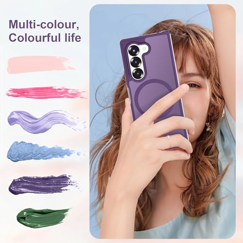 Image of ORETECH Magnetic Case Compatible with Samsung Galaxy Z Fold 6 Case, Translucent Back Non-Slip Hard PC Shockproof Bumper Protective Phone Case Cover for Samsung Z Fold 6 - Deep Purple | Translucent Back Non-Slip Hard PC Shockproof Bumper Protective Phone Cover