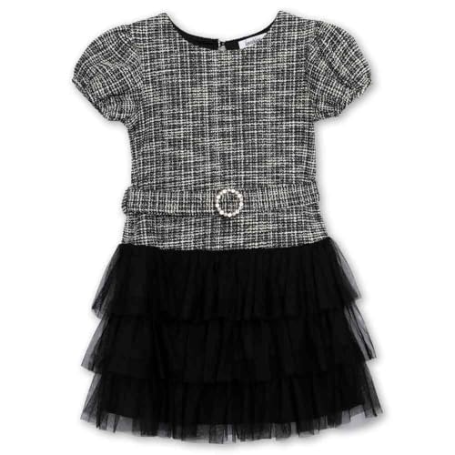 Speechless Girls' Short Sleeve Knit Boucle and Tulle Dress