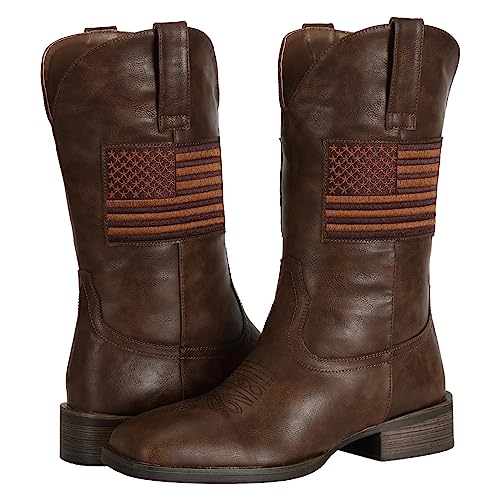 J's.o.l.e Cowboy Boots for Men Square toe American Flag Wide Calf Western Rodeo Work Traditional Boots