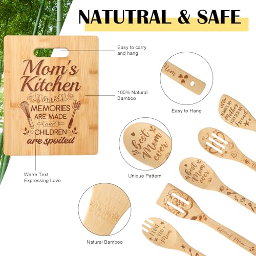 Xlsxexcl GIFTS FOR MOM Funny Mom Apron - Everything Is Better In Mom'S Kitchen, 6-Piece Wooden Utensil Set Cutting Board With Cooking Utensil, Best Mom Gift, Mother'S Day Gifts thumb #4