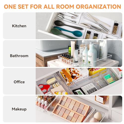6 Pack Large Clear Plastic Drawer Organizer Trays, Acrylic Kitchen Drawer Organization and Storage Dividers, Non-Slip Storage Bins for Makeup, Kitchen Utensils, Bathroom, Jewelries and Office Desk - Image 4