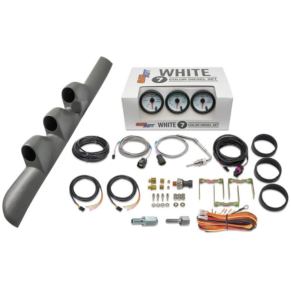 GlowShift Diesel Gauge Package Compatible with Dodge Ram Cummins 2500 3500 1998-2002 - White 7 Color 60 PSI Boost, 2400F EGT & 30 PSI Fuel Pressure