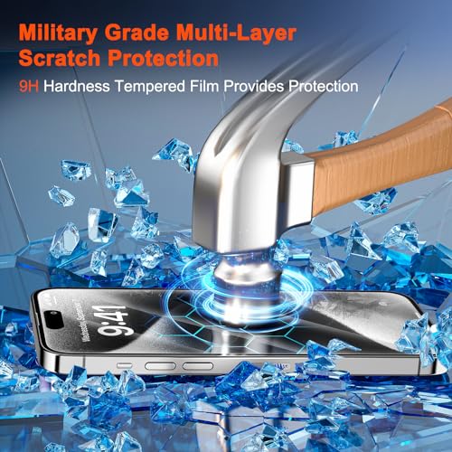 SIBEITU 3 Pack for iPhone 15 Pro Screen Protector with 3 Pack Camera Lens Cover Protector Accessories, 6.1 Inch HD Clear 9H Hardness Tempered Glass Film, Case Friendly & Scratch Resistent