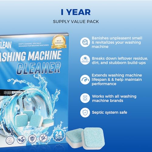 Gihen Washing Machine Cleaning Tablets 24 Count, Powerful Clean Descaler & Odor Remover for All Front & Top Load HE Washers, Septic Safe, 12 Month Supply — view 4