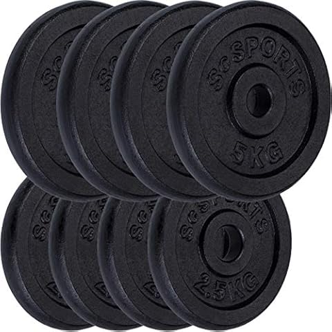 ScSPORTS® 30 kg Hantelscheiben Set 4 x 5 kg und 4 x 2,5 kg Gusseisen Gewichtscheiben 30/31 mm Bohrung Cover