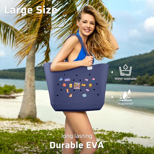XL EVA Rubber Beach Bag, 19 x 13.7 x 9.5 inch Waterproof Tote Bag, Durable Washable Beach Tote Handbag for Travel 6