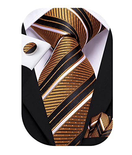 Image of Hi-Tie Silk Ties for Men Plaid Paisley Striped Necktie Pocket Square Cufflinks Set Formal Business