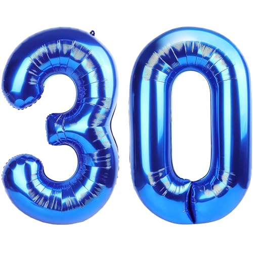 Image of Number Balloons Navy Blue Balloons - Giant Number 30 Balloon, Blue 30th Number Balloon Birthday Decorations for Him