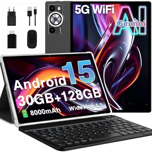 Tablet Android 15 Gemini AI Tablet 10 Pulgadas con 30GB RAM+128GB ROM/TF 2TB, Octa-Core 2.0 GHz, 8000mAh, 5G WiFi, GMS Tablets Widevine L1 F...