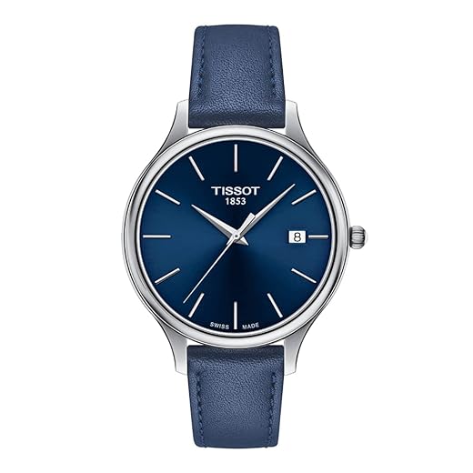 Tissot Womens Bella Ora 316L Stainless Steel case Quartz Watch, Blue, Leather, 16 (T1032101604100)