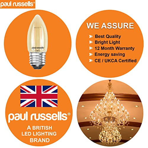 paul russells LED Candle Filament Light, 2.5W 20W Equivalent Replacement, 200LM Lumens, 2200K Extra Warm White - Image 4
