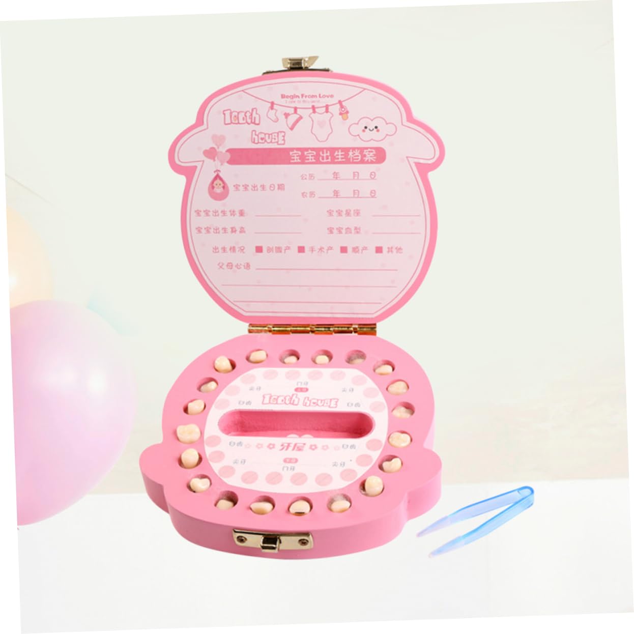 ibasenice Tooth Box Baby Teeth Souvenir Handmade Wood Memory Preservation for Sweetheart