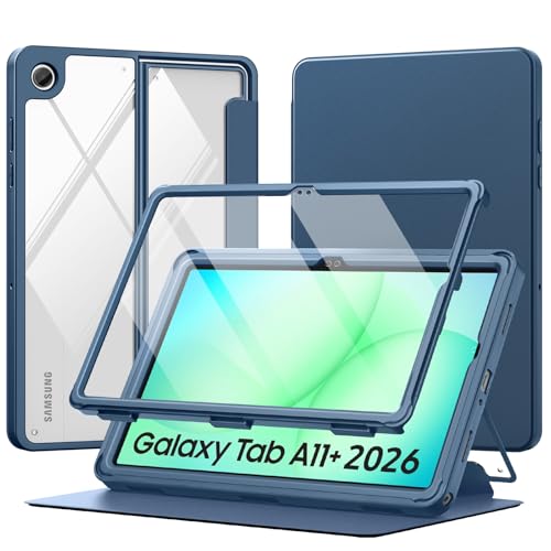 Image of MoKo Clear Case for Samsung Galaxy Tab A11+ Plus 5G 11 Inch 2026, Navy Blue | Magnetic Multi-Angle Stand, Built-in Screen Protector, Auto Wake /Sleep, Stain-Resistant Surface, 3-layer Rock-solid Shield