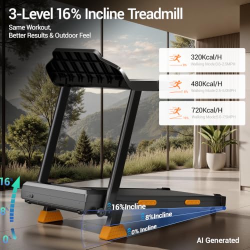 Image of Treadmills for Home with 16% Incline, Foldable Treadmill with Handles, Portable Treadmill with 12 Preset Programs, 400Lbs
