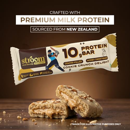 Image of STROOM Asia's First Centre Filled Protein Bars | 10g Protein (6 Bars, 45 Grams Each) | Cookie Crunch Delight | Protein Bars Muscle Growth & Repair | Source of Fibre & Iron | No Artificial colors l 100% Premium Protein