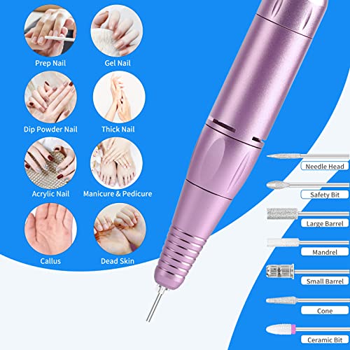 Portable Nail Drill Professional 35000 RPM, MOCOWIND Rechargeable Electric Nail File Machine E File for Acrylic Gel Polishing Removing, Cordless E-File with Bits Kit for Manicure Salon Home, Purple - image 2