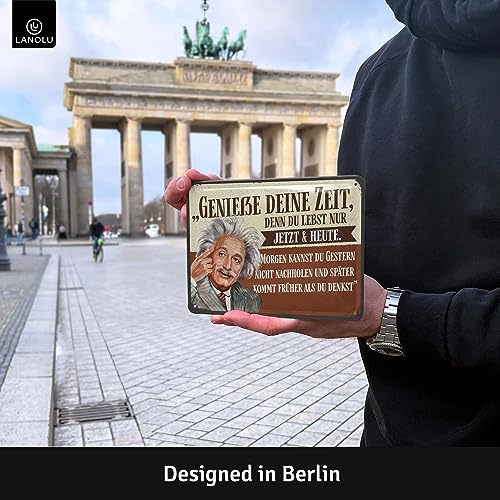 LANOLU Retro Tin Sign, Genießen dein Zeit, Albert Einstein Poster Made of Metal with Quote - Image 4
