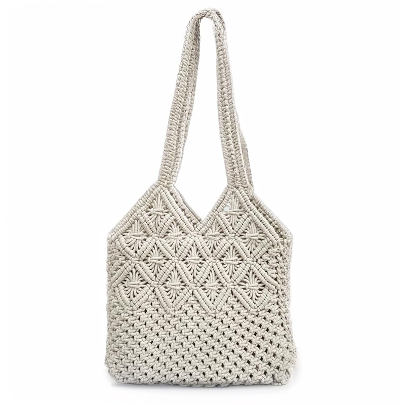 Maresse Boho Chic Macrame Tote Bag with Floral Design, White - Handcrafted Cotton Rope Handbag with Braided Handles, Handmade Weaving, Eco-Friendly Boho Shoulder Bag for Women (B0DBR1CXXV) Amazon Price History, Amazon Price Tracker