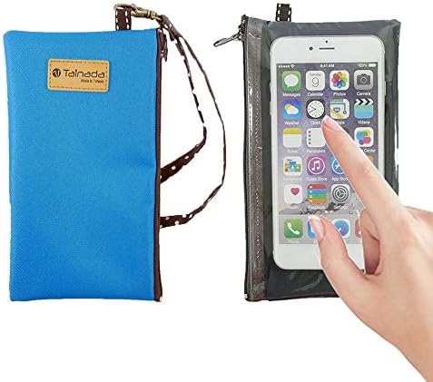 Tainada Smartphone Wallet Purse Pouch with Clear View Window Touch Screen & Neck Strap Lanyard for iPhone Xs Max, XR, 8 Plus, Samsung Galaxy Note 9, S9+ (Blue)