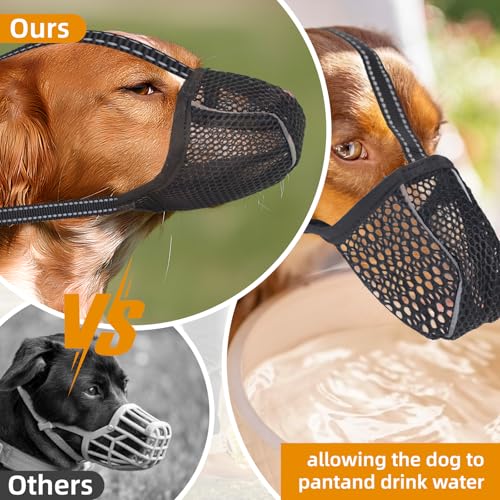Große Maulkorb, Netzmaulkorb Weicher, Hundemaulkorb Verstellbare für Mittelgroße und Große Hunde, Atmungsaktiv Maulkorb Reflektierende, Hunde Mesh Prevent Beißen Kauen