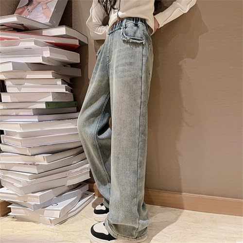 2025 Girls Regular Straight Fit Jeans Kids High Waist Vintage Loose Stretchy Denim Pants Lightweight Trendy Jeans for Teens4