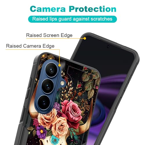 KJFHDJFDH for Galaxy S26 Case,Dual Layer Hybrid Heavy Duty Rugged Shockproof Hard PC +Soft Silicone Protective Case for Samsung Galaxy S26 6.3" 2026,Deer Skull Flower - image 4