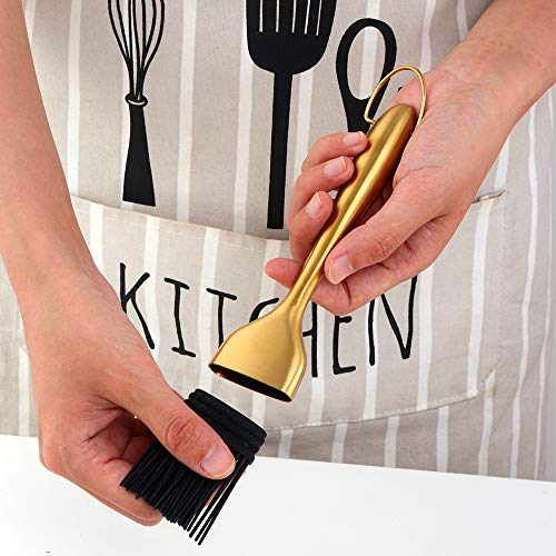 2 Pack Grill Basting Brush With 2 Pack Back Up Silicone Brush Heads, No Shed Bristles Stainless Steel Handles Heatproof Rust Resistant, Pastry Brushes For Kitchen Cooking Bbq, Dishwasher Safe Gold #TOP4
