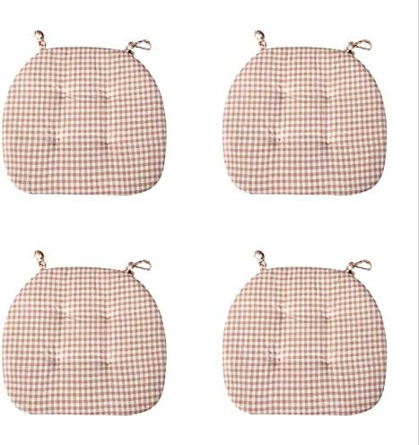Happiness Decoration Polyester & Cotton Dining Chair Pads with Ties Set of 4 All Seasons Living Room, Office, Kitchen Chair Seat Cushions (Pink), 17.7''Lx16.5''W