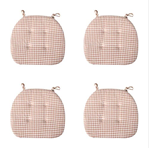 Happiness Decoration Polyester & Cotton Dining Chair Pads With Ties Set Of 4 All Seasons Living Room, Office, Kitchen Chair Seat Cushions (Pink), 17.7''Lx16.5''W #TOP19