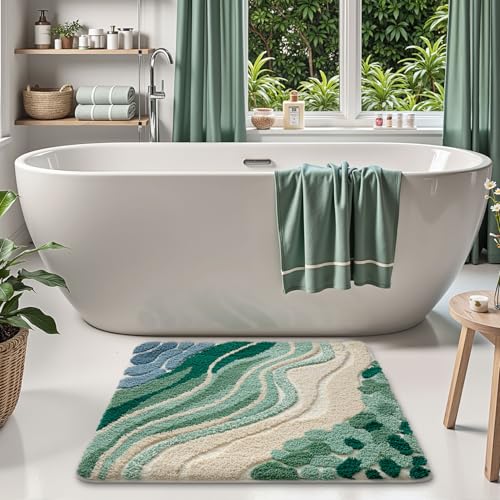 LUMI Beach Bathroom Rug Square, Non Slip Bath Mat Quick Dry, Ultra Soft Washable Absorbent, Ocean Sea Theme Bath Rug for Shower Floor, Home Decor, Kids Room, Bathtub, 32"x32" - Image 5