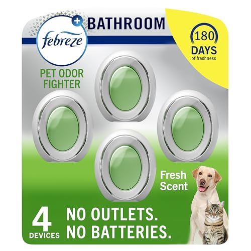 Febreze Bathroom Air Freshener, Odor-Fighting, Plug In Alternative, Air Fresheners for Home and Bathroom and Kitchen, Closet Air Fresheners, Heavy Duty Pet Scent, 4 Count