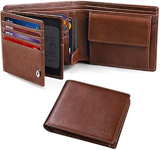 HOCRES® Wallets for Mens Muti-Functional RFID Blocking Leather Slim Wallet with 15 Credit Card Holders, 2 Banknote Compartments & 2 ID Window Minimalist Wallets Men with Gift Box (Brown)