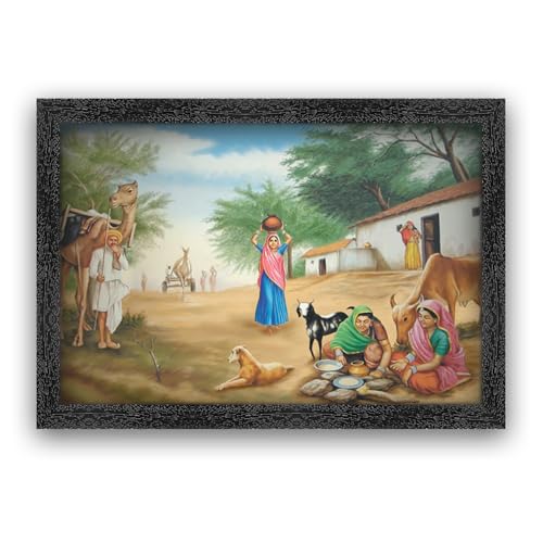 Dharvika Innovations Rajasthani Village Photo Frame, Black, Sparkle Coated Laminations, 14x20 Inch 3129