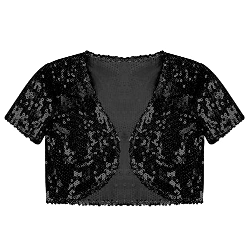 Kids Girls Short Sleeves Sequins Shrug Sparkly Cropped Bolero Cardigan for Party Dancing3