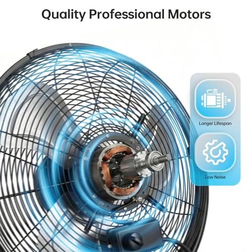 Allsheen 18 Inch High Velocity Pedestal Fan, Heavy Duty Industrial Standing Fan with 3-Speed & Adjustable Height (47.1"-55.1"), Metal Fan for Bedroom, Patio, Workshop & Indoor Air Circulation by Allsheen - Used condition - Image 5