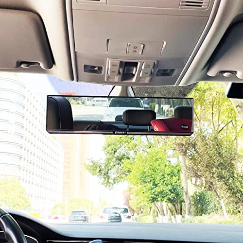 Image of Kitbest Rear View Mirror,11.8 Inch Panoramic Rearview Mirror Clip On Car Mirror - Universal Wide Angle Car Mirror - Flat- For Cars, SUV, Trucks (Bonus 2 PCS Blind Spot Mirrors - Square)