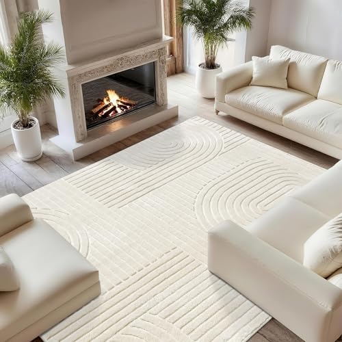Tapete decorativo beige 8x10 pies lavable antideslizante miniatura 1