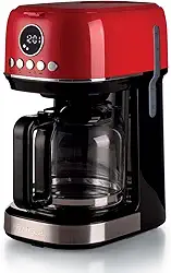 Ariete 1396, Cafeteira Americana Linha Moderna, 900 W, Jarra para 15 xicaras, Programável com Display LCD, Filtro Lavável - 127V - Vermelho