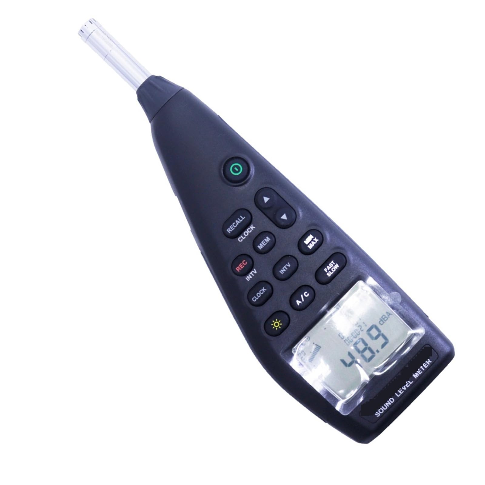 Medidor de Decibelios, Medidor de nivel sonido con registrador datos integrado. Rango salida señal CA/CC: 30-130 dB