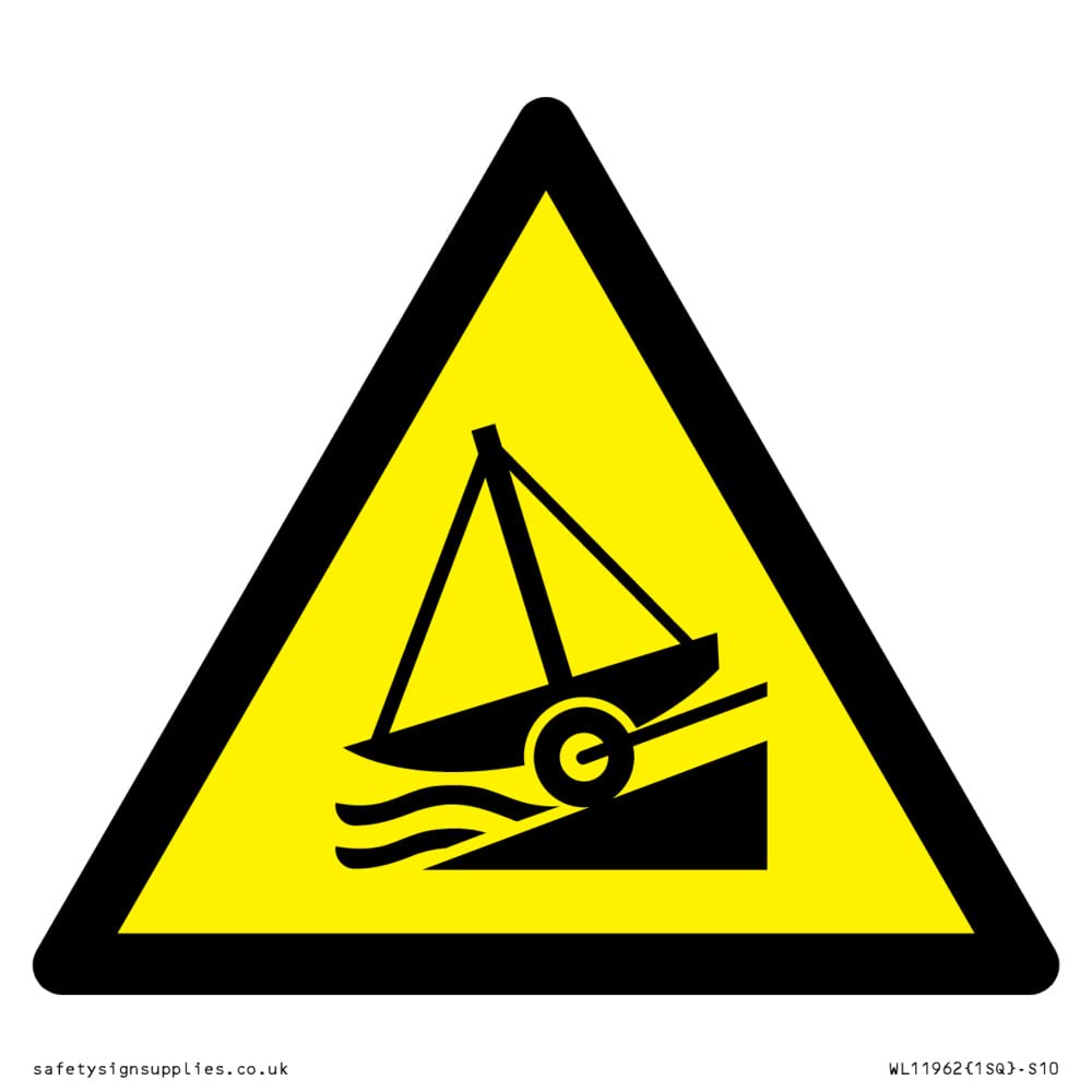 W044 Warning: Slipway Sign - 100x100mm - S10, Yellow/White