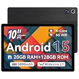 Jeazans 2025 Latest Tablet, Android 15 Tablet 10.4 Inch Octa-Core, 1280 x 800 IPS, 20GB RAM 128GB ROM 1TB TF, 5G WiFi 6, Bluetooth 5.3, 5MP + 8MP, Widevine L1, Black